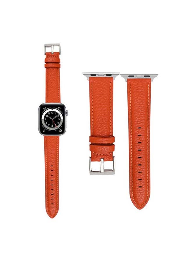 Perfii - Genuine Calf Leather Replacement Band For Apple Watch Series 6/SE/5/4/3/2/1 Orange - Image 1