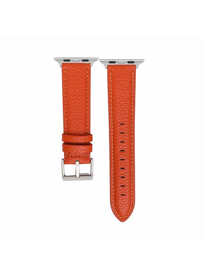 Perfii - Genuine Calf Leather Replacement Band For Apple Watch Series 6/SE/5/4/3/2/1 Orange - Image 1