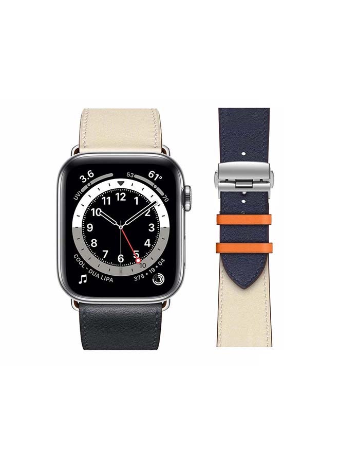 Perfii - Replacement Band For Apple Watch Series  6/SE/5/4/3/2/1 Indigo/Cream - Image 1
