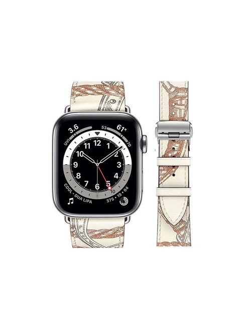 Replacement Band For Apple Watch Series 6/SE/5/4/3/2/1 Blanc Allover Print/White Brown Line