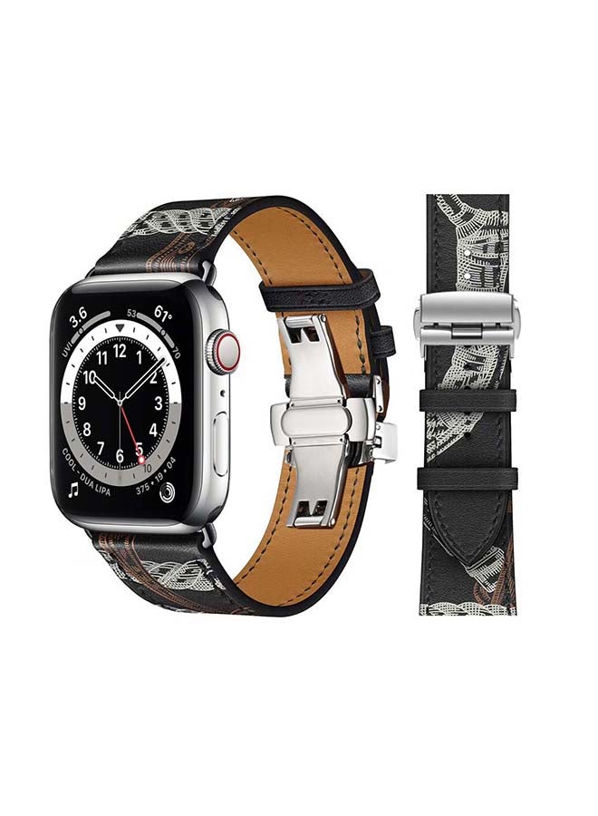 Perfii - Replacement Band For Apple Watch Series 6/SE/5/4/3/2/1 Noir Blanc/ Black White Line - Image 1