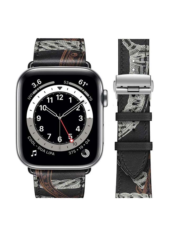 Perfii - Replacement Band For Apple Watch Series 6/SE/5/4/3/2/1 Noir Blanc/ Black White Line - Image 1