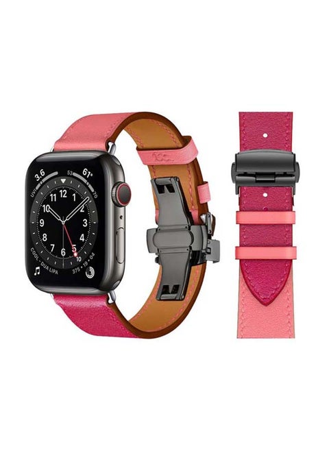 Genuine Leather Replacement Band with Black Buckle for Apple Watch Series 6/SE/5/4/3/2/1 44/42mm Pink