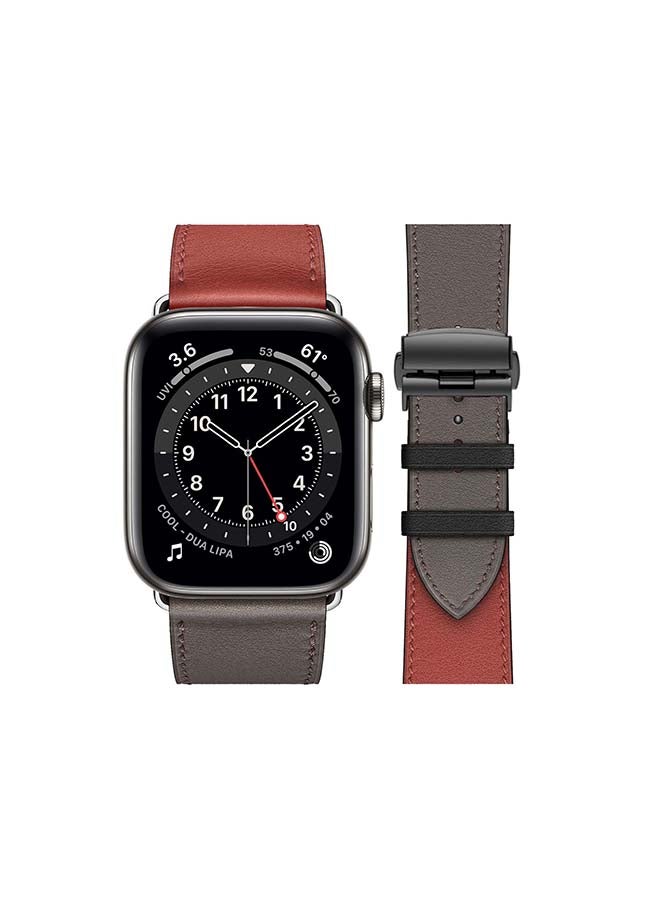Perfii - Genuine Leather Replacement Band with Black Buckle for Apple Watch Series 6/SE/5/4/3/2/1 44/42mm Red/Grey - Image 1