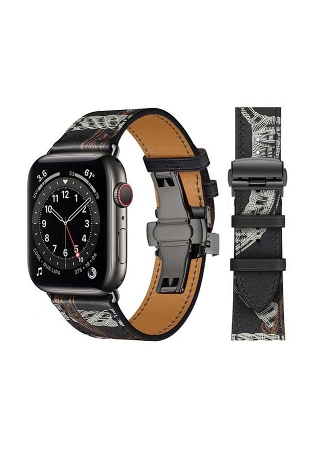 Perfii - Genuine Leather Replacement Band with Black Buckle for Apple Watch Series 6/SE/5/4/3/2/1 44/42mm Black/White - Image 1