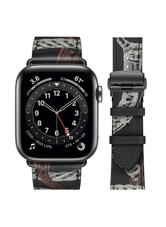 Perfii - Genuine Leather Replacement Band with Black Buckle for Apple Watch Series 6/SE/5/4/3/2/1 44/42mm Black/White - Image 1