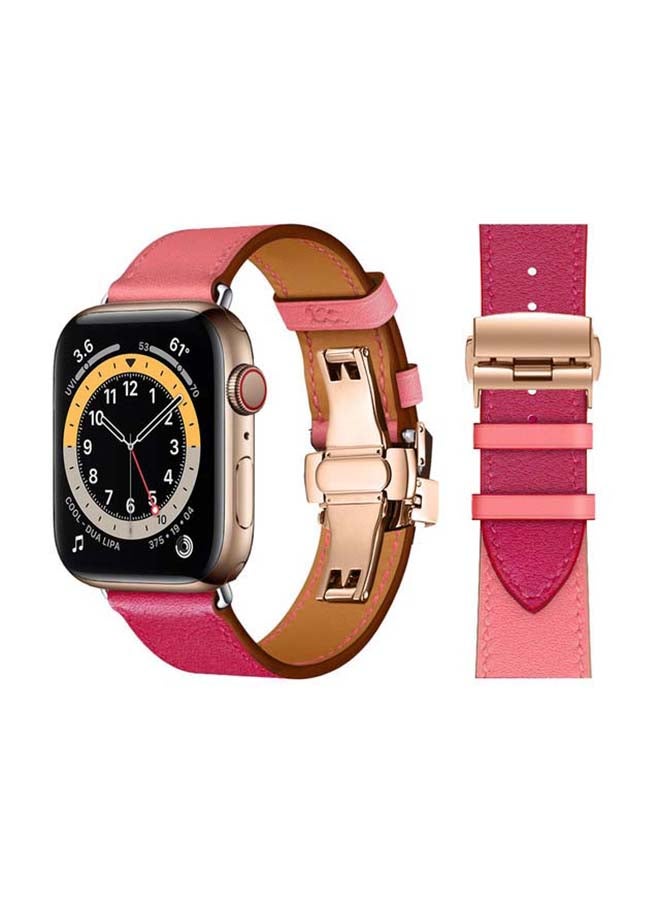 بيرفيي سوار بديل من الجلد الطبيعي بإبزيم ذهبي لساعة أبل سيريز 6/SE/5/4/3/2/1 مقاس 44/42 مم وردي - Image 1