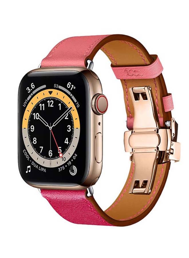 بيرفيي سوار بديل من الجلد الطبيعي بإبزيم ذهبي لساعة أبل سيريز 6/SE/5/4/3/2/1 مقاس 44/42 مم وردي - Image 2