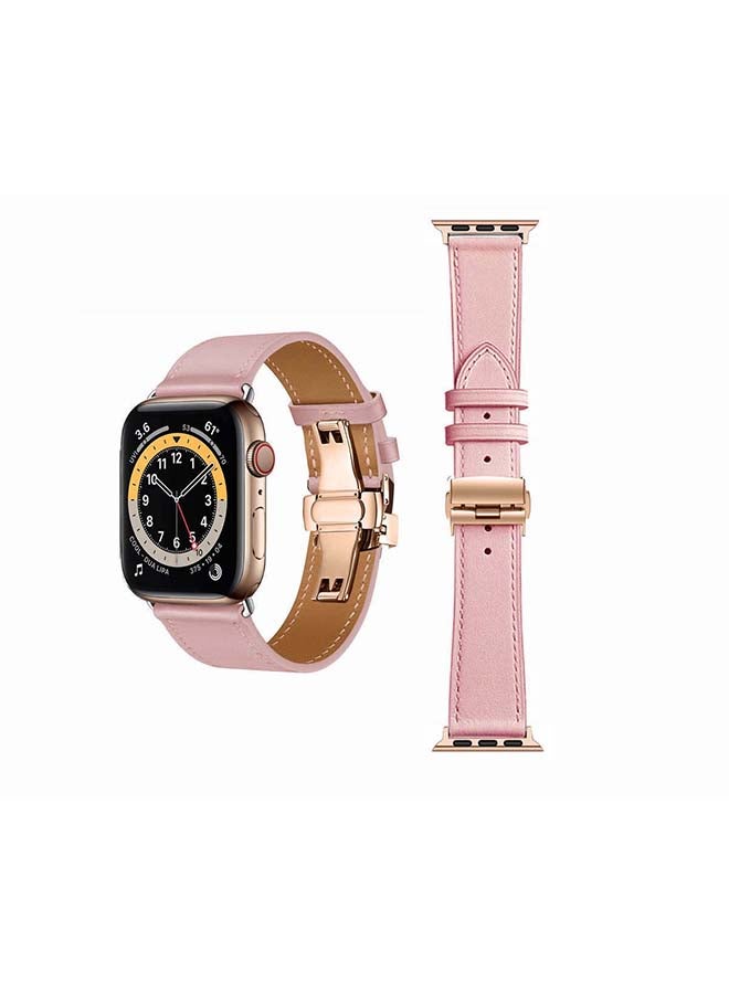 بيرفيي سوار بديل من الجلد الطبيعي بإبزيم ذهبي لساعة أبل سيريز 6/SE/5/4/3/2/1 مقاس 44/42 مم وردي - Image 1
