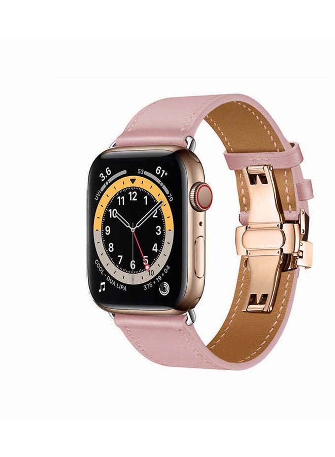 بيرفيي سوار بديل من الجلد الطبيعي بإبزيم ذهبي لساعة أبل سيريز 6/SE/5/4/3/2/1 مقاس 44/42 مم وردي - Image 2