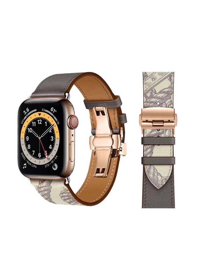 بيرفيي سوار بديل من الجلد الطبيعي بإبزيم ذهبي لساعة أبل سيريز 6/SE/5/4/3/2/1 مقاس 44/42 مم نمط خطوط سوداء وبيضاء - Image 1
