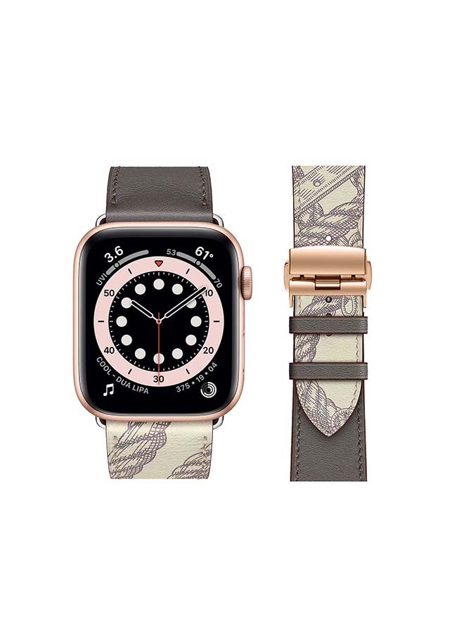 بيرفيي سوار بديل من الجلد الطبيعي بإبزيم ذهبي لساعة أبل سيريز 6/SE/5/4/3/2/1 مقاس 44/42 مم نمط خطوط سوداء وبيضاء - Image 2