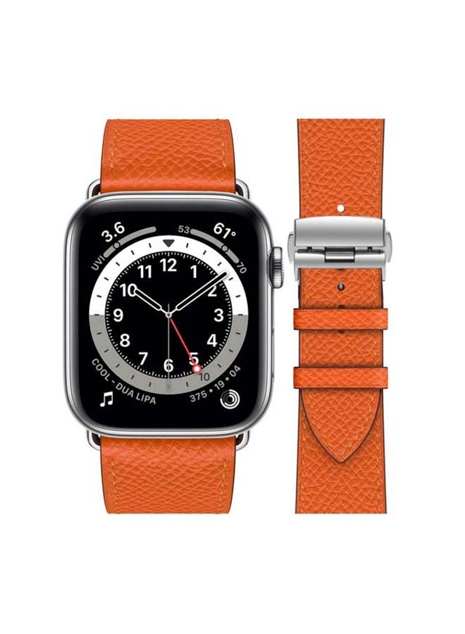 Perfii - Genuine Leather Replacement Band with Silver Buckle for Apple Watch Series 6/SE/5/4/3/2/1 44/42mm Orange - Image 1