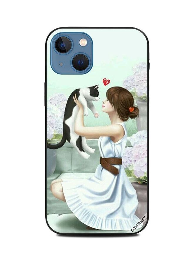 Covernex Apple iPhone 13 Protective Case Cover Printed Featuring Lovely Girl Loving Her Kitten DESIGN_0744 - Image 1