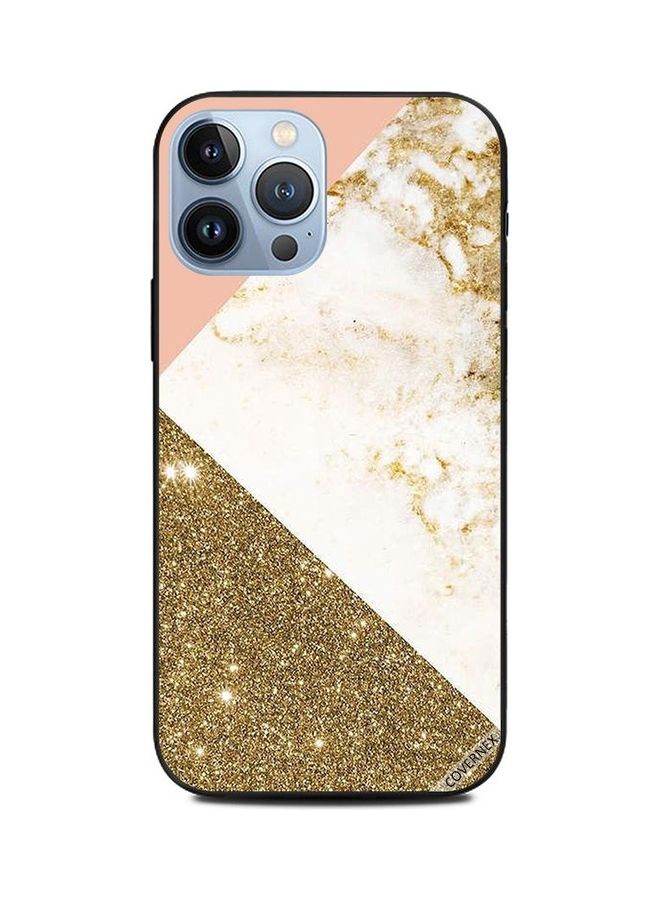 Covernex Apple iPhone 13 Pro Max Protective Case Cover Printed Featuring Golden Glitter & Matble Pattern DESIGN_1591 - Image 1