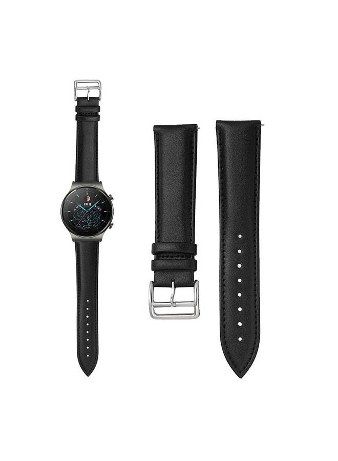 Perfii Genuine Leather Replacement Band 22mm for Huawei Watch GT2 Pro Black - Image 1