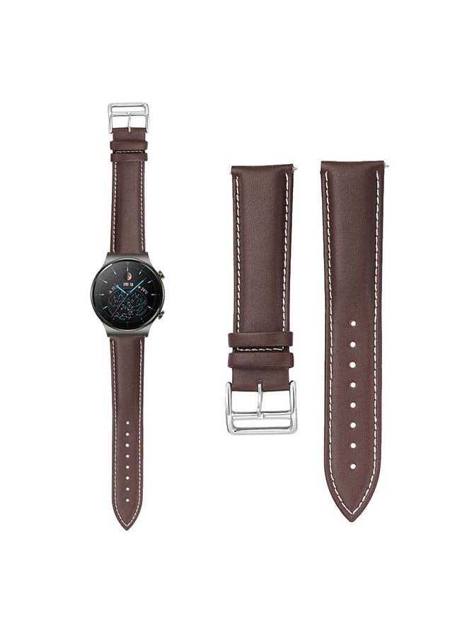 Perfii Genuine Leather Replacement Band 22mm for Huawei Watch GT2 Pro Brown - Image 1