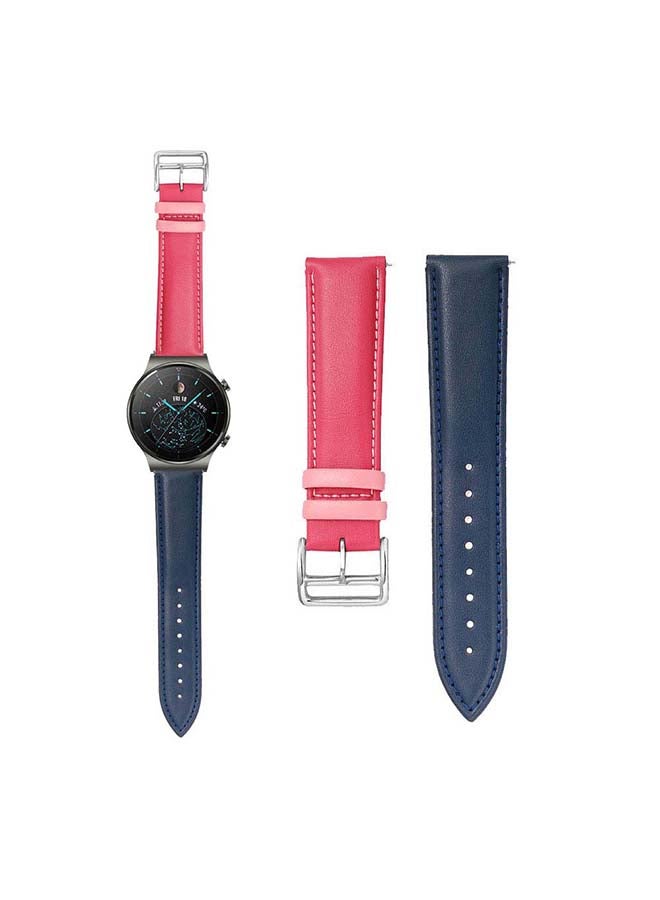 Perfii Genuine Leather Replacement Band 22mm For Huawei Watch GT2 Pro Pink/Blue - Image 1