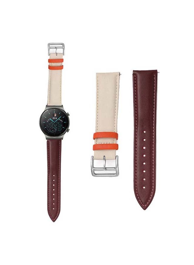 Perfii Genuine Leather Replacement Band 22mm For Huawei Watch GT2 Pro White/Brown - Image 1