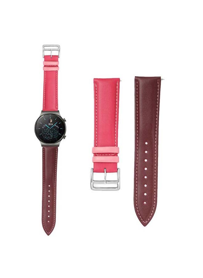 Perfii Genuine Leather Replacement Band 22mm For Huawei Watch GT2 Pro Pink/Brown - Image 1