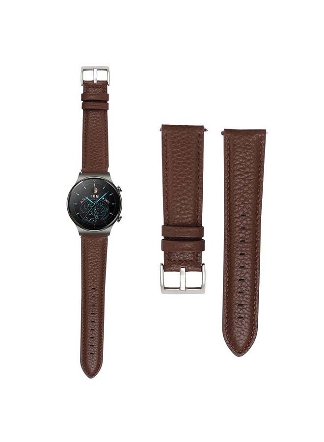 Perfii Genuine Calf Leather Replacement Band 22mm For Huawei Watch GT2 Pro Brown - Image 1