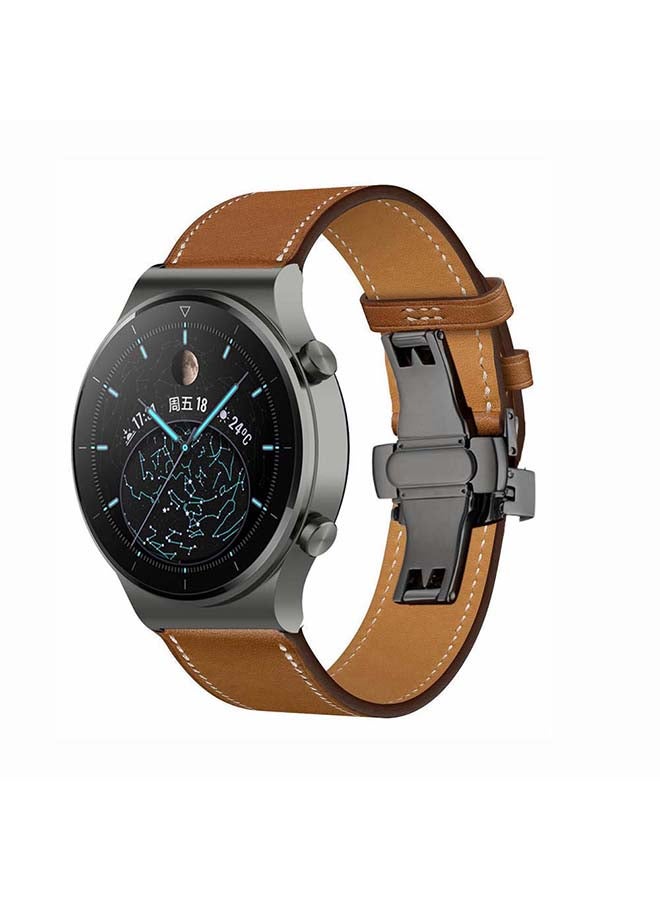 Perfii Genuine Leather Replacement Band 22mm For Huawei Watch GT2 Pro Brown - Image 2