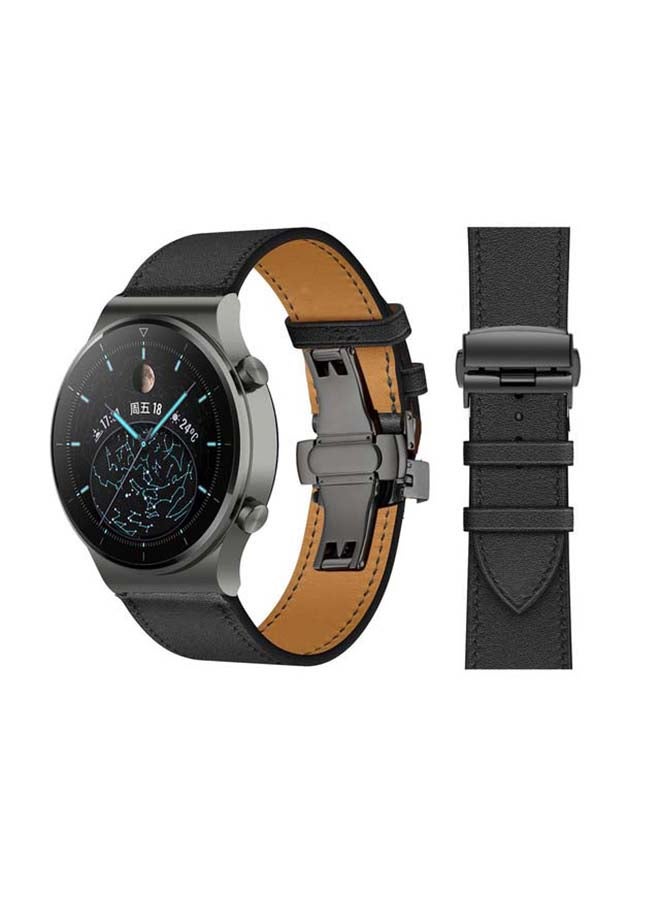 Perfii Genuine Leather Replacement Band 22mm For Huawei Watch GT2 Pro Black - Image 1
