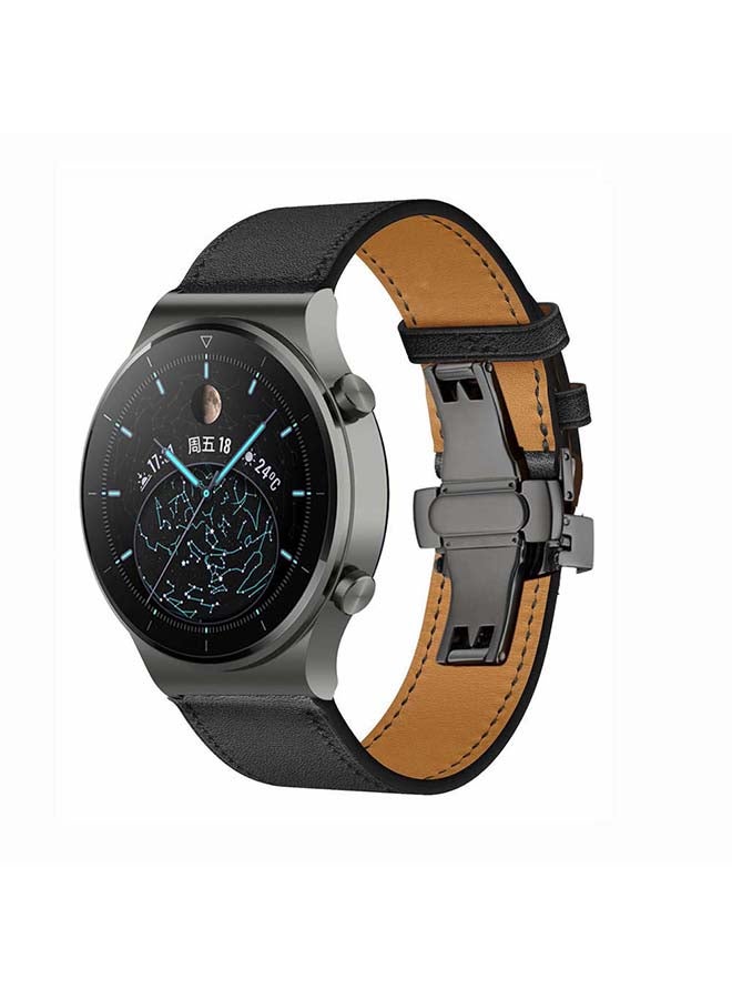 Perfii Genuine Leather Replacement Band 22mm For Huawei Watch GT2 Pro Black - Image 2