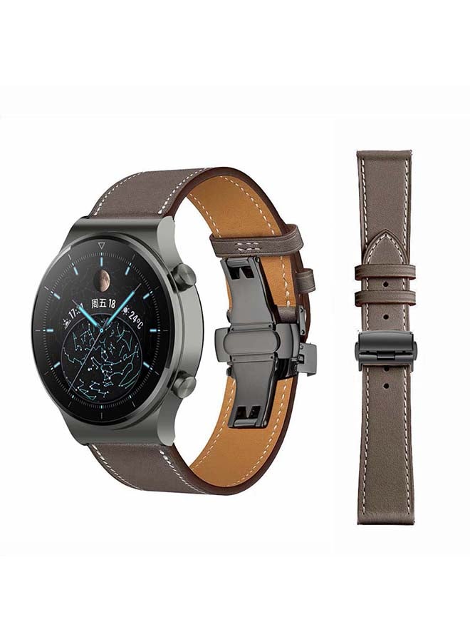Perfii Genuine Leather Replacement Band 22mm For Huawei Watch GT2 Pro Grey - Image 1