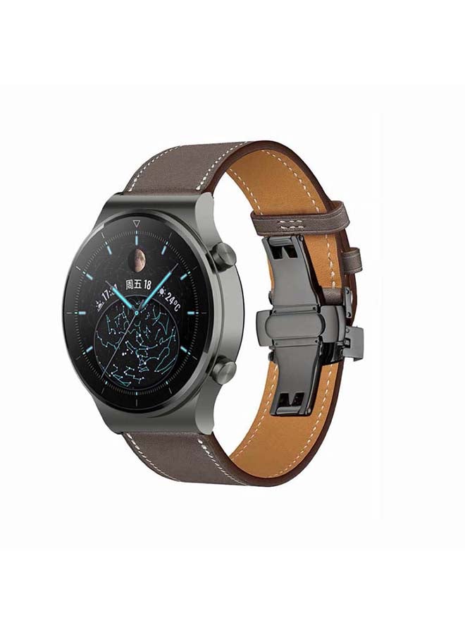 Perfii Genuine Leather Replacement Band 22mm For Huawei Watch GT2 Pro Grey - Image 2