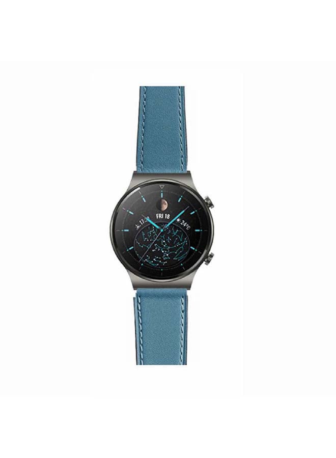 Perfii Genuine Leather Replacement Band 22mm For Huawei Watch GT2 Pro Blue - Image 2
