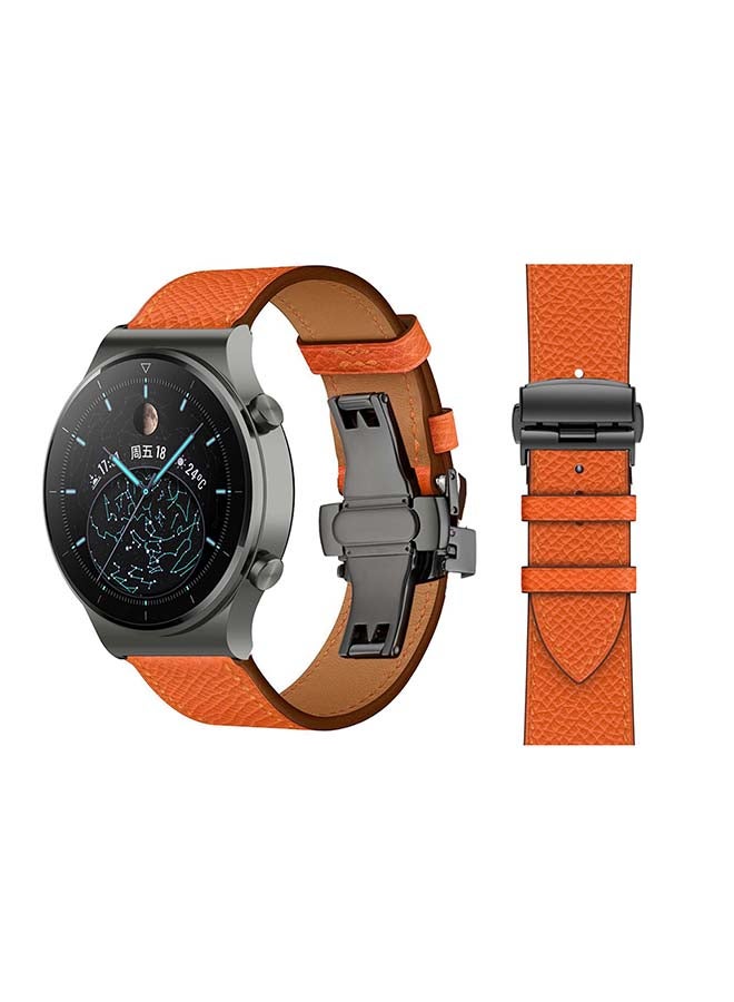 Perfii Genuine Leather Replacement Band 22mm For Huawei Watch GT2 Pro Orange - Image 1