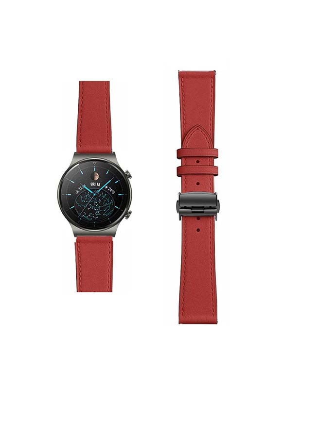 بيرفيي سوار بديل من الجلد الطبيعي مقاس 22 مم لساعة هواوي GT2 برو أحمر - Image 1