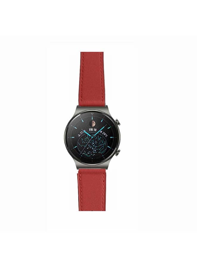 بيرفيي سوار بديل من الجلد الطبيعي مقاس 22 مم لساعة هواوي GT2 برو أحمر - Image 2