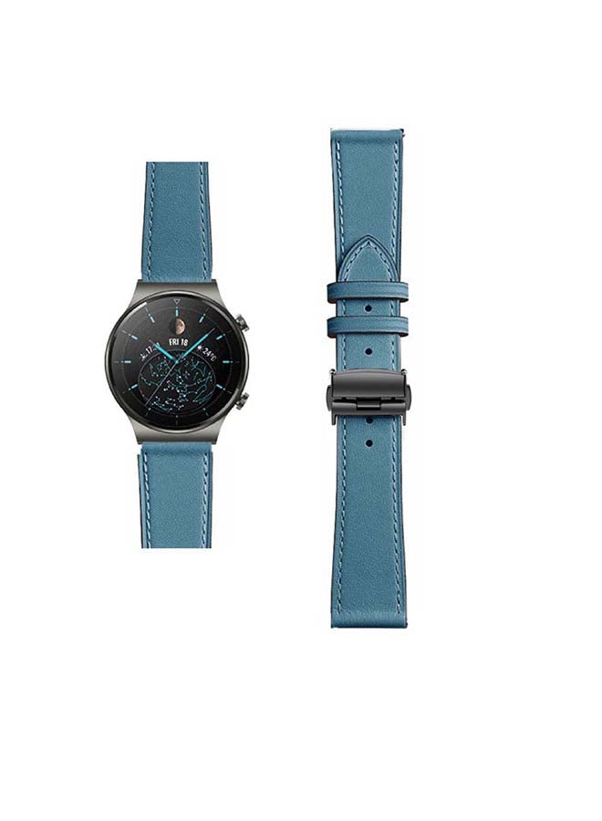 Perfii Genuine Leather Replacement Band 22mm For Huawei Watch GT2 Pro Blue - Image 1