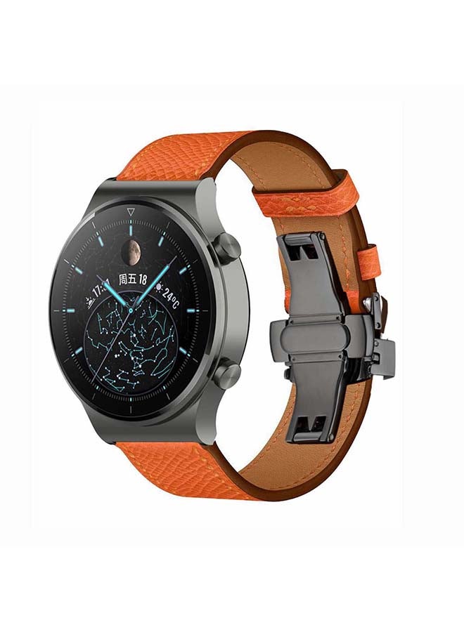 Perfii Genuine Leather Replacement Band 22mm For Huawei Watch GT2 Pro Orange - Image 2