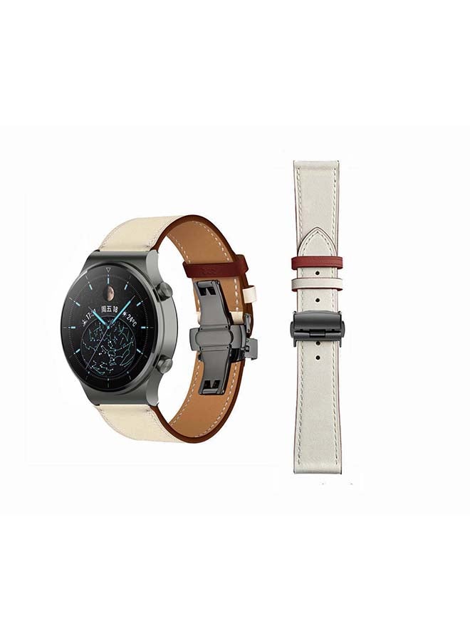Perfii Genuine Leather Replacement Band 22mm For Huawei Watch GT2 Pro Beige - Image 1