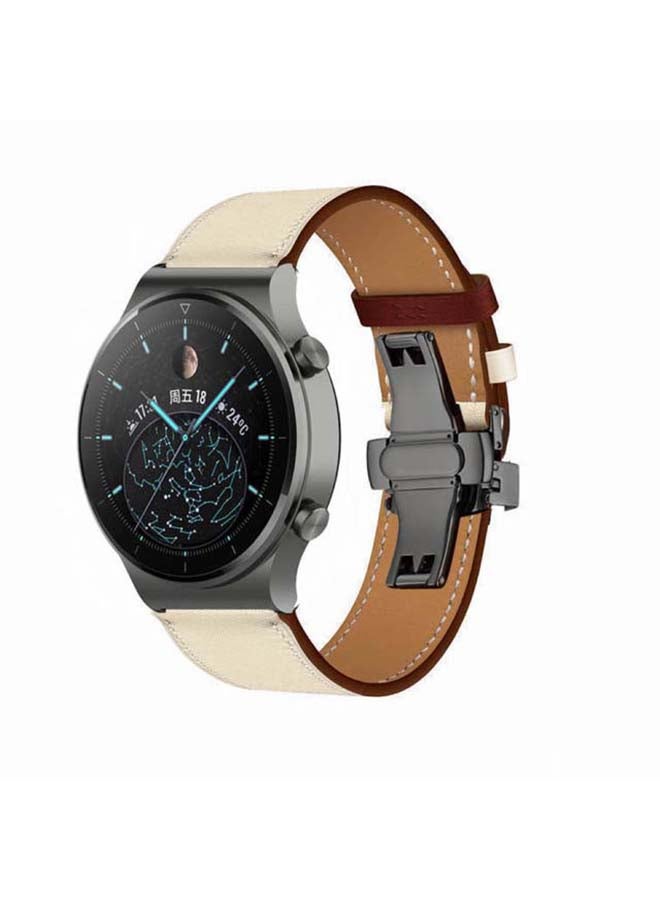 Perfii Genuine Leather Replacement Band 22mm For Huawei Watch GT2 Pro Beige - Image 2