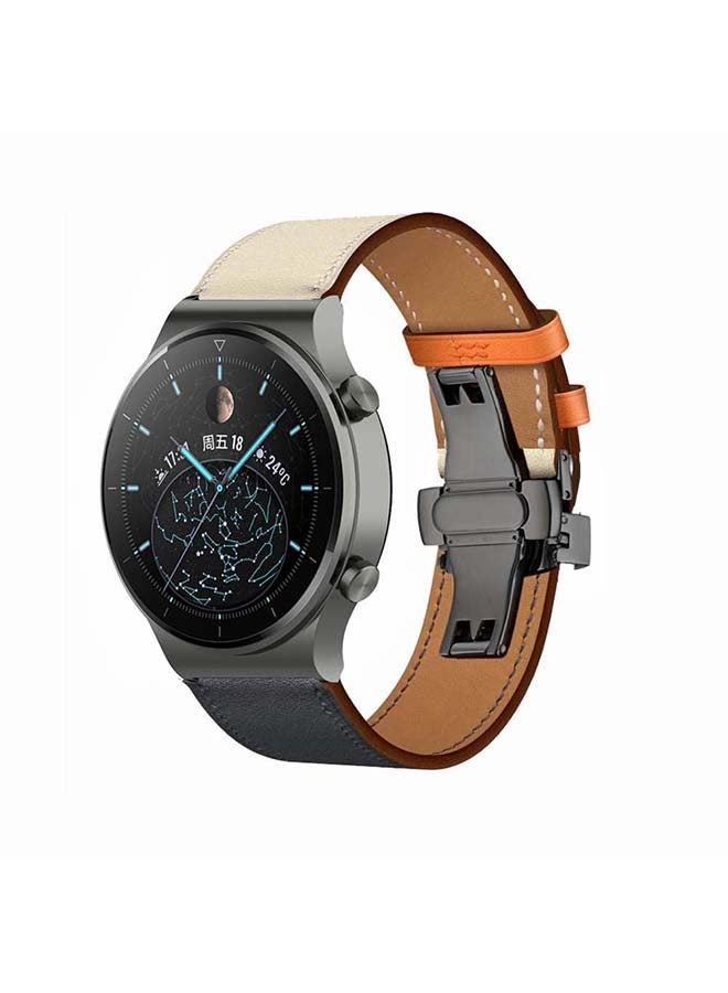 بيرفيي سوار بديل من الجلد الطبيعي مقاس 22 مم لساعة هواوي GT2 برو أزرق/ بيج - Image 2