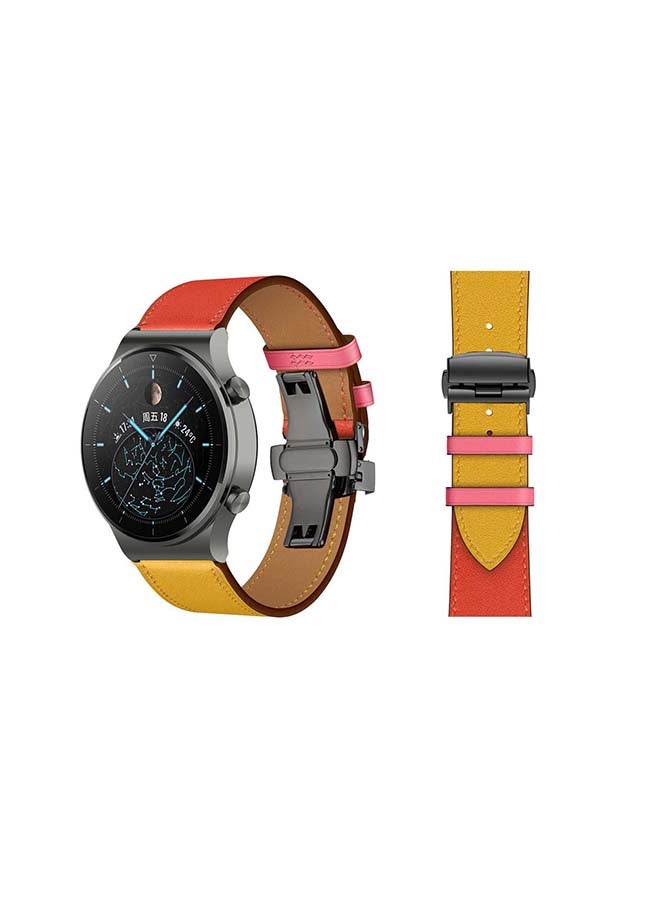 بيرفيي سوار بديل من الجلد الطبيعي مقاس 22 مم لساعة هواوي GT2 برو برتقالي/ أصفر - Image 1