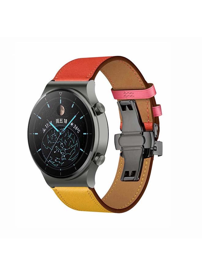 بيرفيي سوار بديل من الجلد الطبيعي مقاس 22 مم لساعة هواوي GT2 برو برتقالي/ أصفر - Image 2