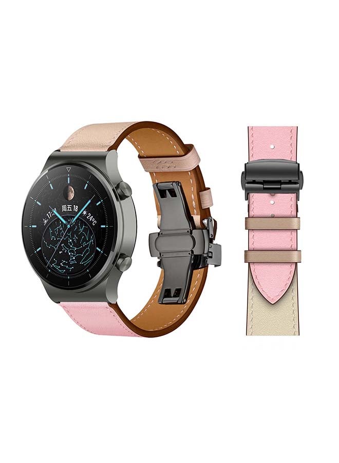 Perfii Genuine Leather Replacement Band 22mm For Huawei Watch GT2 Pro Pink/Brown - Image 1