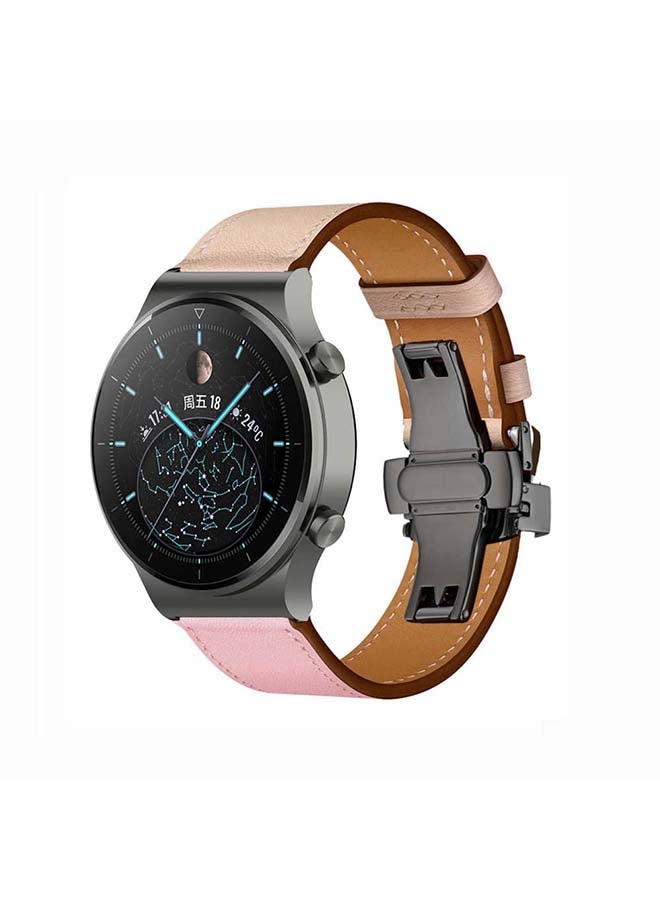 Perfii Genuine Leather Replacement Band 22mm For Huawei Watch GT2 Pro Pink/Brown - Image 2