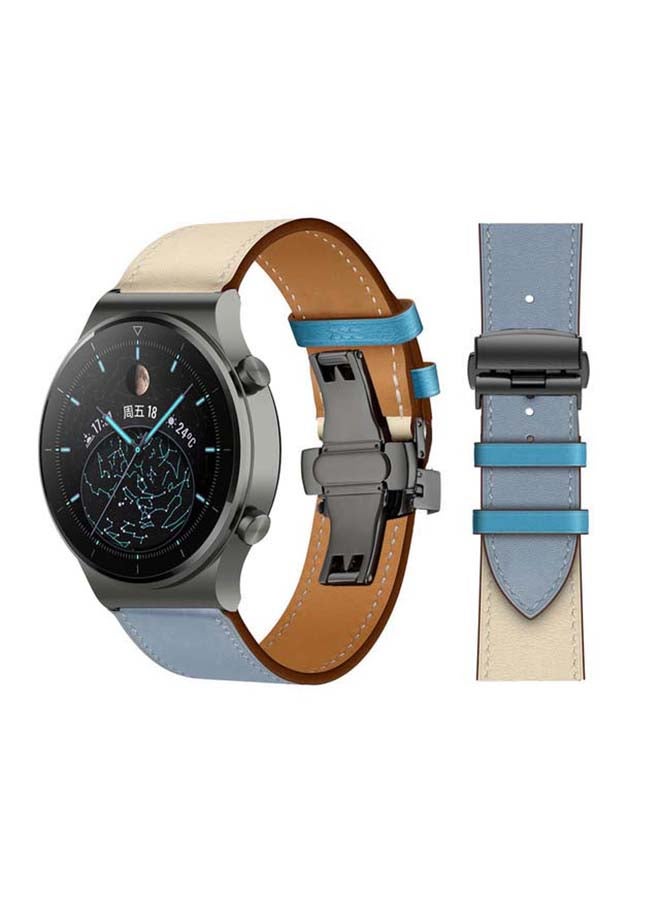 Perfii Genuine Leather Replacement Band 22mm For Huawei Watch GT2 Pro Blue/Beige - Image 1