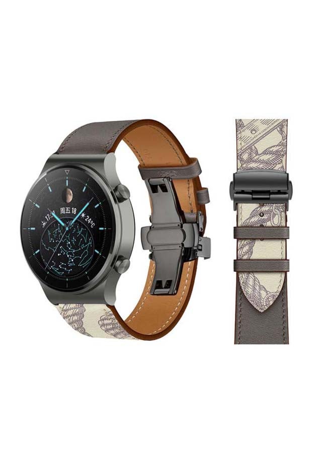Perfii Genuine Leather Replacement Band 22mm For Huawei Watch GT2 Pro Grey/Beige - Image 1