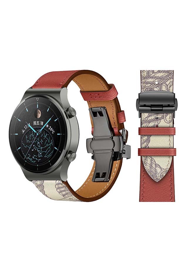 Perfii Genuine Leather Replacement Band 22mm For Huawei Watch GT2 Pro Red/Beige - Image 1