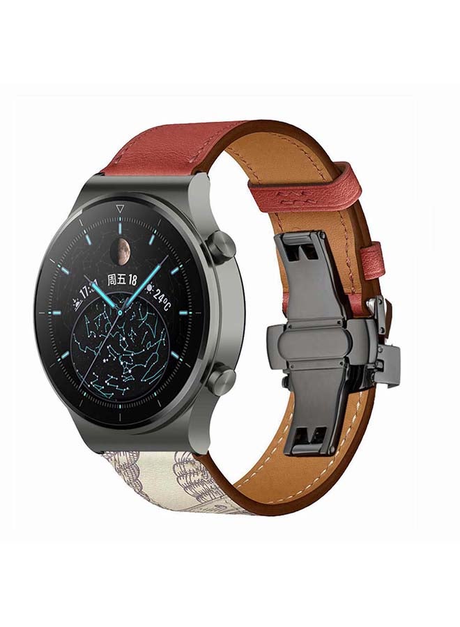 Perfii Genuine Leather Replacement Band 22mm For Huawei Watch GT2 Pro Red/Beige - Image 2