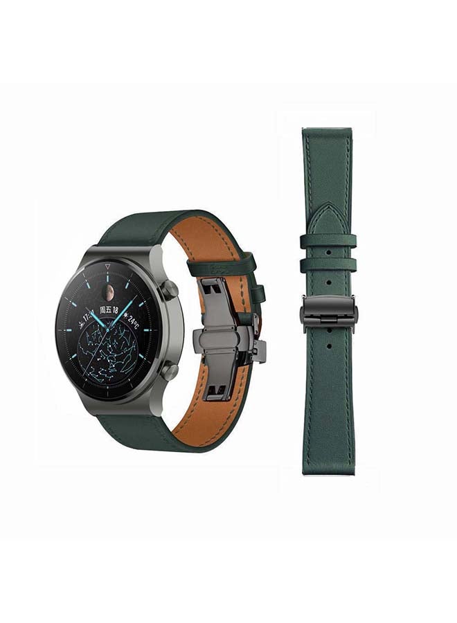 Perfii Genuine Leather Replacement Band 22mm For Huawei Watch GT2 Pro Green - Image 1
