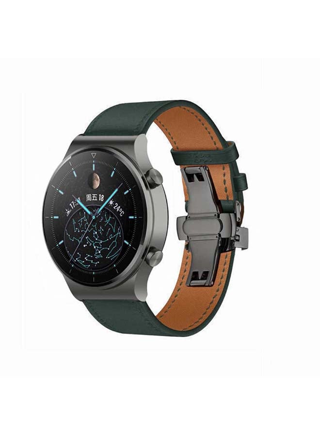 Perfii Genuine Leather Replacement Band 22mm For Huawei Watch GT2 Pro Green - Image 2