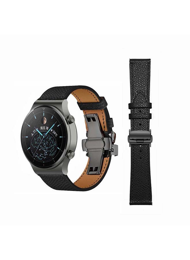 Perfii Genuine Leather Replacement Band 22mm For Huawei Watch GT2 Pro Black - Image 1